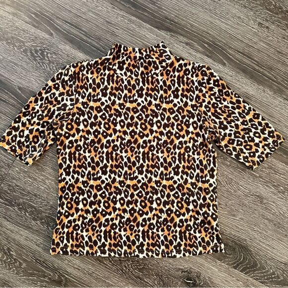 Anthropologie Animal Print Short Sleeve Mockneck - Picture 1 of 8